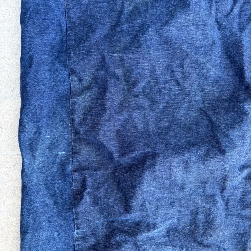Vintage Denim Laundry Bag Indigo Blue Drawstring Duffle Utility Bag Distressed